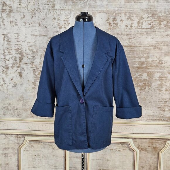 Vintage Jackets & Blazers - Vintage Blue Chore Coat Twill 1980s 80s 1990s Made in USA Women's S M Artist
